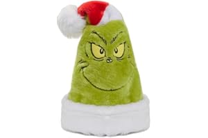 P&R:UK Dr. Seuss-Inspired The Grinch Xmas Bobble Hat - Adult Unisex Festive Party Beanie Cap, One Size Fits All, Green and Red Santa Design