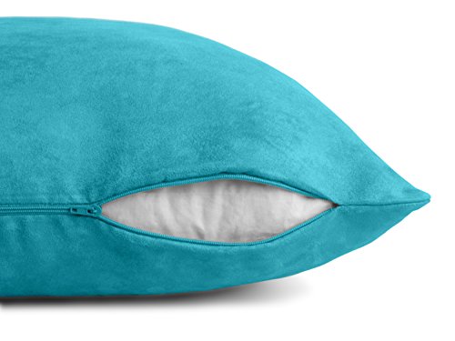 Doppelpack Kissenhüllen in Wildleder-Optik – zum Sparpreis – in 21 fantastischen Farben und 3 Größen (14 Farben in 60 x 60 cm) – angenehm weich & überaus robust, 50 x 50 cm, türkis - 5