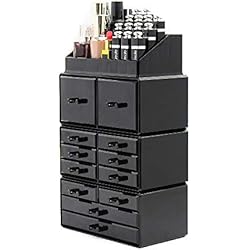 Dawoo Organisateur de Maquillage en Acrylique Boîte de Rangement de Bijoux Boîte de Maintien cosmétique (12 tiroirs Noir)