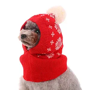 Kuoser Dog Winter Hat, Dog Knitted Hat Pet Christmas Winter Warm Caps Cute Accessories Neck Ear Warmer Hood Warm Scarf Party Decoration for Pet Cat and Dog fit for Small Medium Large Dogs XL