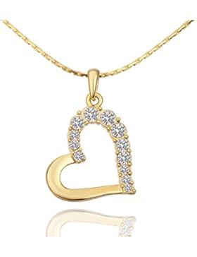 Damen Halskette in Gold mit einem Herz mit glitzernden Kristallen als Anhänger Kette auch für Mädchen geeignet...