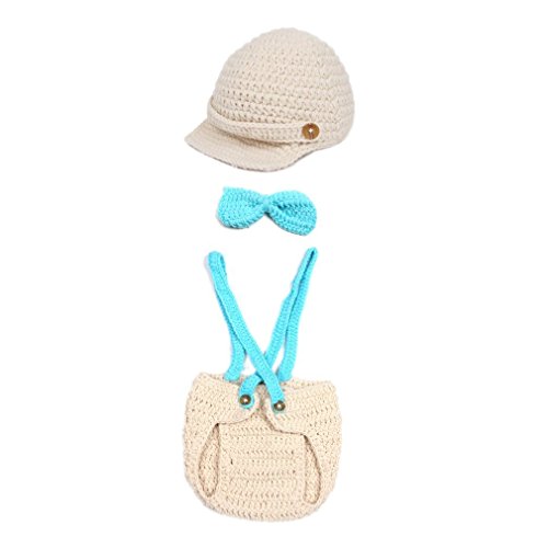 Crochet Baby Boy Cap Beanie with Suspenders Bowtie Diaper Outfit Photo Props