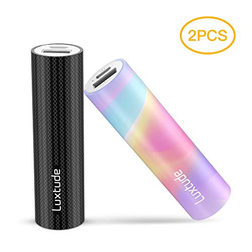 Luxtude Mini Powerbank para movil 3350mAh, 2 PCS Mini Cargador Portatil, Cargadores Portatiles para Moviles pequeño y Ligero, Bateria Externa Portatil para iPhone, Samsung, Huawei (Colorido y Negro)