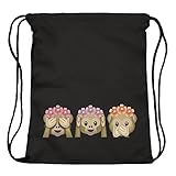 ocona© Affen Blumen Turnbeutel Emoji Monkey Flowers Sommer Äffchen Emoticons Smileys Sportbeutel Rucksack Gymsack Stringbag Hipster Sack Umhängetasche, schwarz (schwarz) -