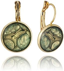 Jade Green Khaki Gold Tone Earrings in Box