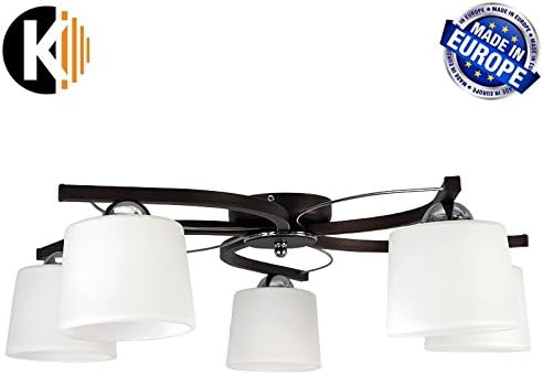 Kwazar Colin Ceiling Light 5 Bulbs, E27, Dark Brown, Diameter Approx. 54 cm, Steel – Glass