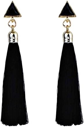 Arichtops Women Triangular Long Tassel Earrings Female Rhinestone Fringe Bohemian Long Dangle Drop Earrings