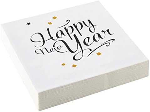 Party Palace – New Year's Eve Party Tableware Table Decoration Happy New Year Napkins, Pack of 20 33 x 33 cm – White