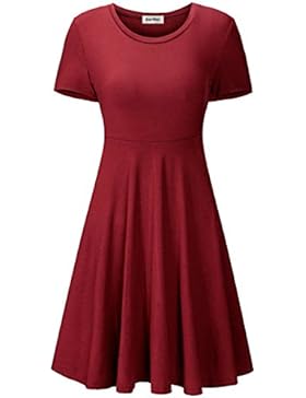 KorMei Damen Kurzarm Rundhals Stretch Skaterkleid Sommerkleid Fattern Basic A-Line Kleider
