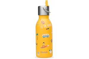 QWETCH - Gourde Enfant Isotherme 350ml - Kids Honolulu Curry Bouchon Pipette - Gourde Inox - 24h Froid et 12h Chaud - Etanche & Sans BPA - Gourde du quotidien pour école, sport et sorties