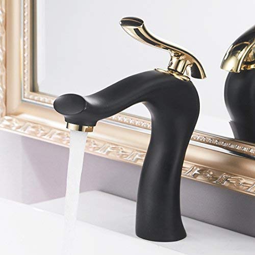 Preisvergleich Produktbild Aimadi Bad Wasserhahn Badarmatur Mischbatterie Waschtischarmatur Waschbeckenarmatur Waschbecken Badezimmer Golden Schwarz