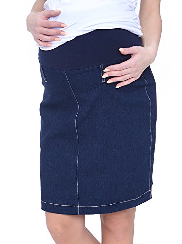 Mija – Denim Jeans Maternity Skirt with pregnancy jersey panel 1015 (UK10, Blue)