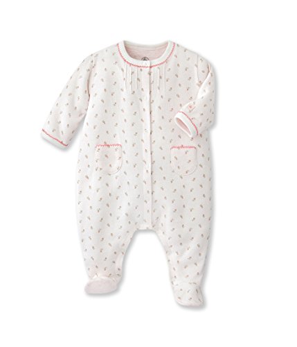 Petit Bateau Baby Girls SABAYON Round Collar Long Sleeve Onesie, White (lait/rosella/multico), 0-3 Months (Manufacturer size: 3 mois)