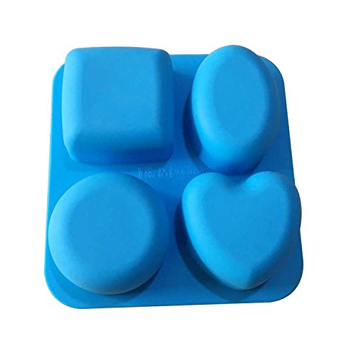 Allforhome 4 Cavities Heart Square Round Oval,Silicone Cake Baking Mold,Cake Pan,muffin cups,Handmade Soap Molds,Biscuit Chocolate mold, Ice Cube Tray DIY mold - 4