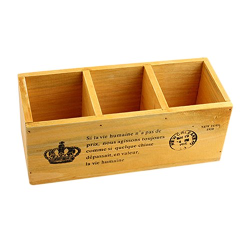 Cosanter 3 Compartimento Madera Escritorio Creativo Organizador de Papeler  a Soporte Dise  o de Madera Caja de Creativo Sostenedor para Escritorio Bol  grafo  Color Madera Original  