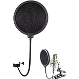Hltd Studio Microphone Pop Filter Double Layer Mic round Sound Shield Guard Windscreen with Mask Shield Stand Clip