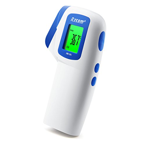 Preisvergleich Produktbild Rycom Infrarot Stirnthermometer Fieberthermometer mit LCD Hintergrundbeleuchtung und Fieberwarnung , berührungsloses digitales Babythermometer speichert 32 Messungen , tragbar Thermometer für Körper und Oberfläche , 5 in 1 medizinische Thermometer für Baby Kinder Erwachsene