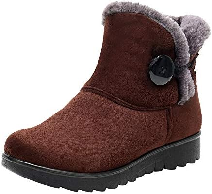 Women Boots Snow Winter Ankle Faux Fur Warm Lining Shoes with Zipper/Botton Decor