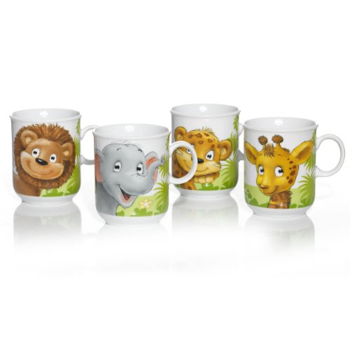 Ritzenhoff & Breker Dschungeltiere, 4er Becher Set, Tasse, Hochwertiges Porzellan, 250 ml, 17649