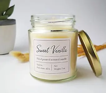 SapiS Soy Jar Candles | Sweet Vanilla | Luxury Scented | for Home Decoration/Diwali/Birthday/Valentines Day/New Year/Christmas/Bedroom/Indoor/Outdoor/Scented | 45 Hours | Pack of 1 (Sweet Vanilla)