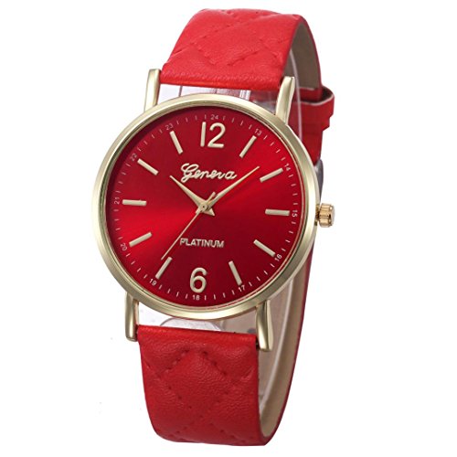 Xinantime Relojes Mujer,Xinan Mujeres PU Banda de Cuero Analógico Cuarzo Reloj Pulsera (Rojo)