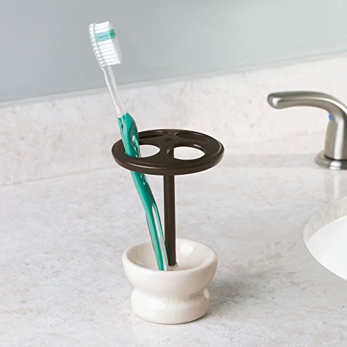 InterDesign 02518EU crème Keramik-Zahnbürstenhalter, Craquelé - 2