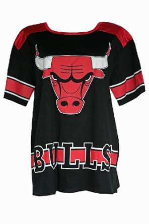 Womens Ladies Cotton Chicago Bulls Baggy Varsity Baseball Top T-Shirt (S/M 8/10, black): Amazon 