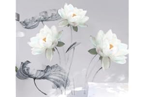 ‎COVPAW COVPAW® Wandtattoo Wandaufkleber XXL Lotus Weiß Lotusblatt Blumen Wandsticker Wandbild Bilder Wohnzimmer Schlafzimmer Deco