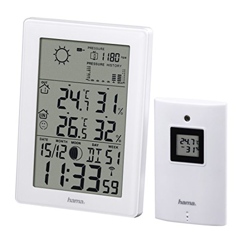 Hama Funk Wetterstation mit Außensensor EWS-3200 (mit Funkuhr, Wecker, Thermometer, Barometer, Hygrometer, Wettervorhersage, Mondphasen, Temperaturalarm, Raumklima, 50 m Reichweite) weiß - 5