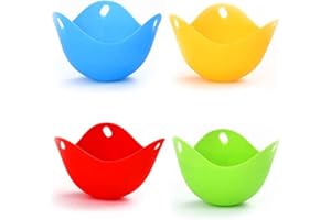 KOMUNJ 4 Pcs Egg Poacher Cups, BPA Free Food-Grade Silicone Egg Poachers, Silicone Egg Poacher Multi Coloured Poach Egg Pods Molds Work with Egg Poacher Pan, Cookware, Boiler Steamer, Microwave
