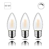  E27 portalámparas LED vela DC12 V entrada regulable 2700 K temperatura de color 4 W 400 LM vidrio opalino, puede sustituir 40 W bombilla 3 Pack C35J-12V-E27-4WMS [Clase energética A++]