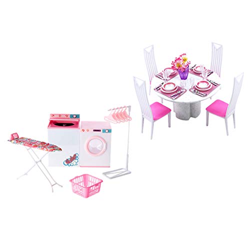 SM SunniMix 2 Sets Mobilier de Maison de Poupée 1/6 - Miniatures Machine à Laver + Miniature Chaises de Table à Manger