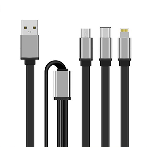 Mehrere USB Ladekabel, USB Typ C/8 Pin Lightning/Micro USB 3 in 1 Universal Ladegerät Daten Kabel Laden Cord Stecker für iPhone, iPad und Android Smartphone (1,5 m, schwarz) - 2