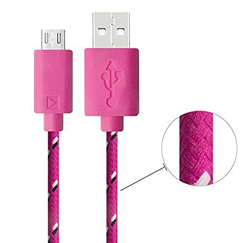 DaoRier Micro USB Kabel 2m Handy Ladekabel USB A Stecker auf Micro USB Metallstecker Nylonmantel Nylon Geflochtenes für Android Smartphones Samsung Galaxy Huawei Rote Rose