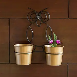 ExclusiveLane The Owl Buckets Metal Wall Planters Pot for Indoor Plants with Holder (Set of 2, Galvanized Iron) - Wall Mounted Planters with Stand Plant Containers Balcony Decoration Garden D