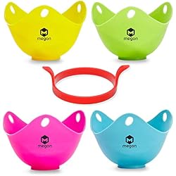MEGON Pocheuse Oeuf - Lot de 4 Pocheuse à Oeufs en Silicone Antiadhésive pour Cuire des Oeufs Pochés sur une Cuisinière, Four à Micro-Ondes ou Casserole - Moules à Usage Multiple Sans BPA