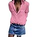 Produktbild Yvelands Damen Bluse Lässige Feste Lange Ärmel Umlegekragen Taschen Button Front Shirt Tops(Rosa,XL)
