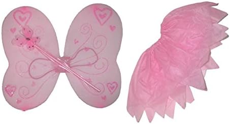 magic Clown Children's Costume Set Bustle Skirt – Glitter Wings Fairy Princess 41X46 CM Wand, Pink