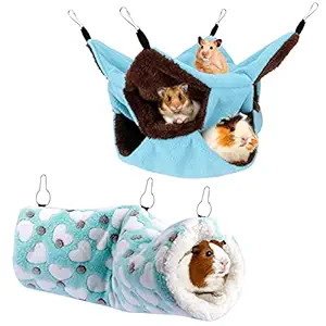 YUEPET Small Animal Hammocks Hanging Tunnel for Guinea Pig Hideout Ferret Sugar Glider Warm Swinging Bed for Rat Cage Accessories