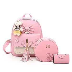 NRST Stylish Girls Fashion Cute Mini Backpack & Sling Bag Set for Women, School & College Girls 3 PCS Combo Set (Pink)