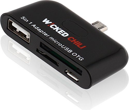 Wicked Chili 5in1 microUSB OTG Adapter mit Verlängerungskabel für Tablet / Smartphone (z.B. Tab S2, Xperia, SurfTab) – USB Host für Tastatur, Maus, Festplatte, Stick, micro USB, SD/MMC, Micro-SD - 2