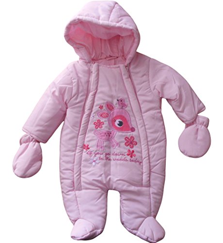 6-9 months - Baby Girls Beautiful Light Pink Woodlands Deer Hooded Snowsuit and Mittens Outfit