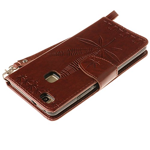 Huawei P9 Lite Hülle,Cozy Hut Bunte Retro Ahornblatt Muster Druck Buch-Stil Bookstyle Flip Magnetverschluss Brieftasche Geldbörse Wallet Kreditkarte ID Card Slots PU Leder Beschützer Haut Schutzfolie Schutzhüllen Case Tasche Hülle Etui Schale Ständer Hülle Case mit Weich TPU Innere Hülle Case für Huawei P9 Lite (5,2 Zoll) – Brown-Ahornblätter - 4