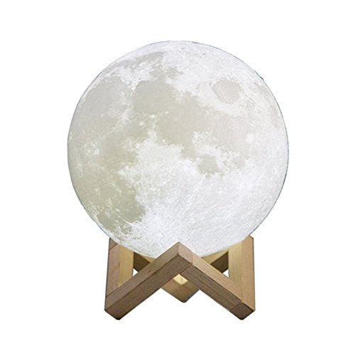 KINGCOO 3D Lampe de Lune Lumière Luna Veilleuse, Rechargeable Tactile Lumière de Nuit Lampe de Bureau Réglable Décor de Chambre pour Enfants Cadeau de Noël d'anniversaire(4.7inch/12cm)