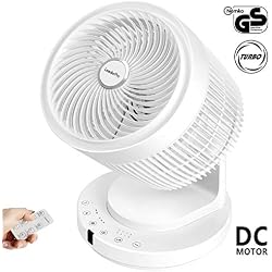 LeaderPro Ventilateur Silencieux Ventilateur Turbon de Table/Bureau,DC Moteur 35W, Oscillation Horizontale et Verticale, pour la Circulation d'air, 40dB, 7h Minuterie, 8 Vitesses, Ø 27cm, 2,6kg