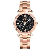 Webla Herren Damen Armbanduhr, Elegant Business Casual Edelstahl Band Quarz Analog Uhr mit Doppel Reihe Strass Digital Zifferblatt, Gold Silber Rose Gold (Rose Gold)