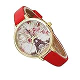 shangjunol Frauen M?dchen Big rundes Zifferblatt Quarz-Uhr-Legierung d¨¹nne Lederriemen Band Flower Tower Armbanduhr Hand Dekor Zubeh?r