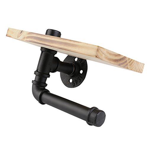 Toilettenpapierhalter, Earthbay Klassisch WC-Ersatzpapierrollenhalter Gebildet vom Industriellen Eiserne Rohr & Hölzernes Regal - 4