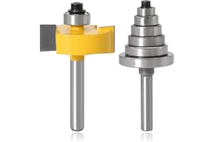 Mesee 8mm Schaft Rabbeting Bit Set, Rabbet Oberfräser, T-Nut-Falzfräser mit 6 einstellbaren Lagern, Tiefen 9,52mm, 12,7mm, 15,9mm, 19,05mm, 22,2mm und 28,6mm Bündigfräser für Holzgravierwerkzeuge