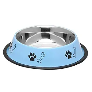 Kiki N Pooch Stainless Steel Paw Bone Printed Food Water Feeding Bowl for Dogs & Puppies - Large